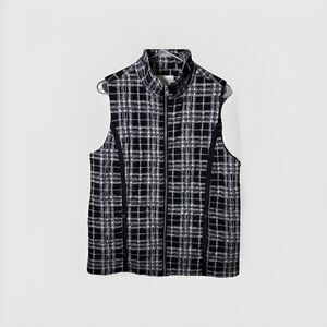 Erin London Black White Plaid Zip Front Vest Women’s Size M Sleeveless Stretch